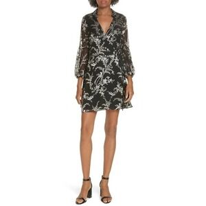 ALICE AND OLIVIA Gaston Blouson Sleeve Stretch‎ Silk Wrap Dress In Black Silver
